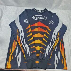 Vintage Y2K Sondico Red Orange Flame Goalkeeper Jersey Mens XL Padded Soccer #0